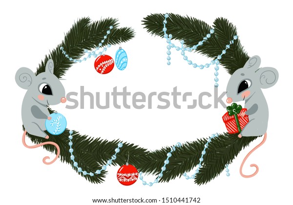 Postcard On Christmas Theme Two Mice Stock Image Download Now