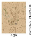 Poster Austin - Texas map.Road map. Illustration of Austin - Texas streets. Transportation network. Printable poster format.