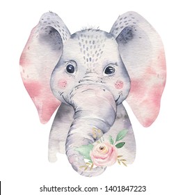 Poster Baby Elephant Watercolor Cartoon Elephant Stock Illustration ...