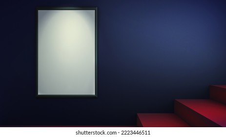 Poster background 3D graphics template. Theater entrance concept illustration, with an empty wall art frame and red stairs, ideal for new movies, event or show premieres invitations etc. - Powered by Shutterstock