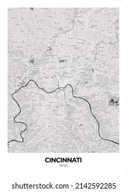 Poster Cincinnati - Ohio Map.Road Map. Illustration Of Cincinnati - Ohio Streets. Transportation Network. Printable Poster Format.