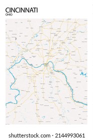 Poster Cincinnati - Ohio Map.Road Map. Illustration Of Cincinnati - Ohio Streets. Transportation Network. Printable Poster Format.