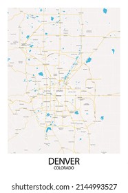 Poster Denver - Colorado map.Road map. Illustration of Denver - Colorado streets. Transportation network. Printable poster format.