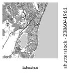 Poster design of a map of the city of Jaboatao in Brazil. 4:5 aspect ratio with a white border and the name of the city of Jaboatao written in black charcoal style text below.