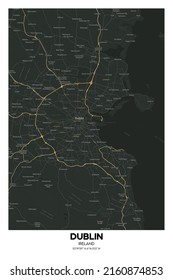 Poster Dublin - Ireland Map. Illustration Of Dublin - Ireland Streets. Road Map. Transportation Network.