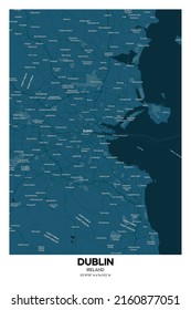 Poster Dublin - Ireland Map. Illustration Of Dublin - Ireland Streets. Road Map. Transportation Network.