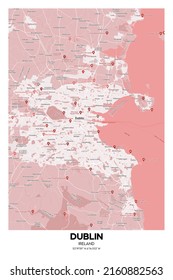 Poster Dublin - Ireland Map. Illustration Of Dublin - Ireland Streets. Road Map. Transportation Network.