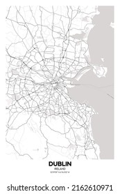 Poster Dublin - Ireland Map. Illustration Of Dublin - Ireland Streets. Road Map. Transportation Network.