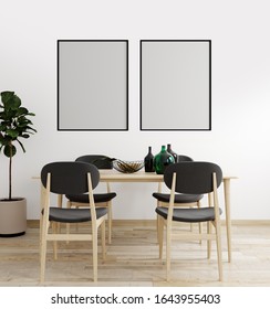 Poster frame mock-up in light interior background, kitchen , living room, Scandinavian style, 3D rendering