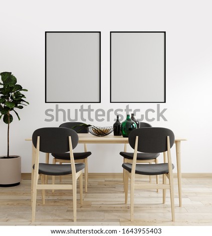 Poster frame mock-up in light interior background, kitchen , living room, Scandinavian style, 3D rendering