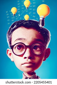 Poster With Gifted Children With Scientific Look To Talk About Gifted Education, With High IQ, Scientific Look And Math Genius, Minimalist, 3d Illustration