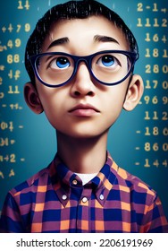 Poster With Gifted Children With Scientific Look To Talk About Gifted Education, With High IQ, Scientific Look And Math Genius, Minimalist, 3d Illustration