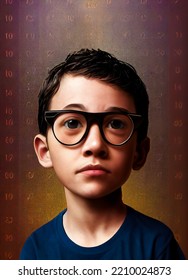 Poster With Gifted Children With Scientific Look To Talk About Gifted Education, With High IQ, Scientific Look And Math Genius, Minimalist, 3d Illustration