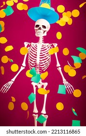 Poster For Halloween, With A Skeleton, Black Humor