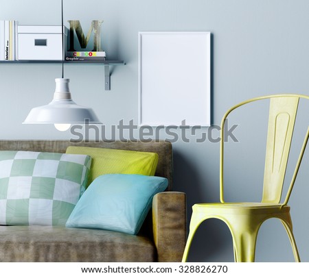 Poster and interior. 3D rendering