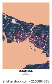 Poster Istambul - Turkey map. Illustration of Istambul - Turkey streets. Road map. Transportation network.