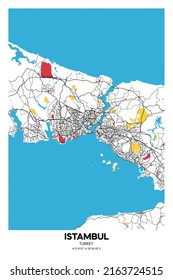 Poster Istambul - Turkey map. Illustration of Istambul - Turkey streets. Road map. Transportation network.
