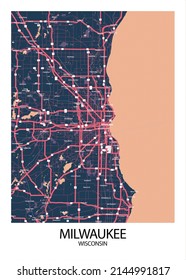 Poster Milwaukee Wisconsin Maproad Map Illustration Stock Illustration ...