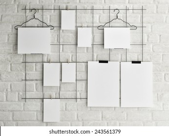 Poster Mock Up On Brick Wall Background, 3d Illustration