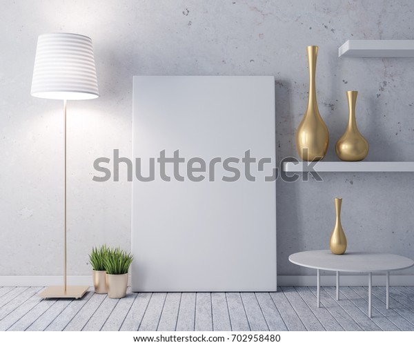 Poster Mockup Near Wall Wiht Gold Stock Illustration 702958480