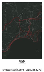 Poster Nice - France Map. Illustration Of Nice - France Streets. Road Map. Transportation Network.