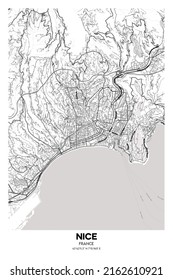 Poster Nice - France Map. Illustration Of Nice - France Streets. Road Map. Transportation Network.