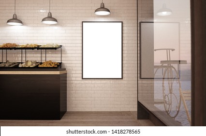 Poster On Bakery Wall Mockup 3d Rendering