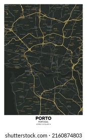 Poster Porto - Portugal map. Illustration of Porto - Portugal streets. Road map. Transportation network.