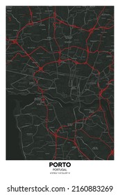 Poster Porto - Portugal map. Illustration of Porto - Portugal streets. Road map. Transportation network.