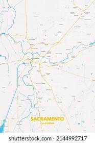 Poster Sacramento - California map.Road map. Illustration of Sacramento - California streets. Transportation network. Printable poster format.