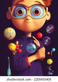 Poster With Talented Little Genius Child To Illustrate Gifted Education, With Smart And Scientific Looking Child, Glasses And Shirt, 3d Illustration