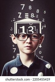 Poster With Talented Little Genius Child To Illustrate Gifted Education, With Smart And Scientific Looking Child, Glasses And Shirt, 3d Illustration