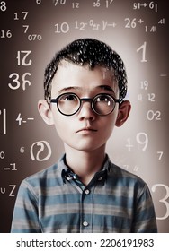 Poster With Talented Little Genius Child To Illustrate Gifted Education, With Smart And Scientific Looking Child, Glasses And Shirt, 3d Illustration