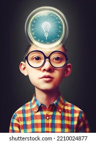 Poster With Talented Little Genius Child To Illustrate Gifted Education, With Smart And Scientific Looking Child, Glasses And Shirt, 3d Illustration