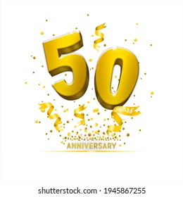 Poster template for Celebrating 50th anniversary event party. Gold 3d numbers with glitter gold confetti, serpentine. Festive background for celebration event, wedding, greeting card, and invitation - Powered by Shutterstock