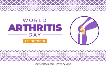 A poster for World Arthritis Day October 12 with a purple background and a purple knee. National Arthritis awareness month.Holiday concept - Powered by Shutterstock