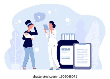 Postpartum depression. Woman, newborn, doctor characters. tired young mom and pediatrician, antidepressant prescription - Powered by Shutterstock