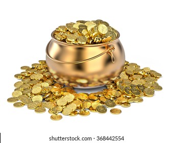 J096 Dollhouse Miniature Small Black Pot of Golden Coins 