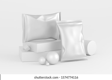 Potato Chips Foil Bag Pack 3D Rendering White Blank Mockup