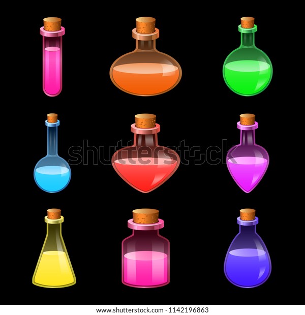 Potion Magic Bottle Icons Set Realidtic Stock Illustration 1142196863