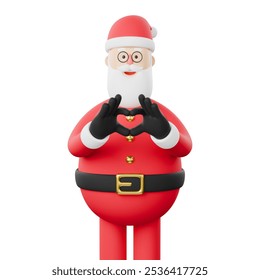 Potrait 3D illustration cartoon character of a smiling Christmas Santa Claus standing happily with his arms raised in the shape of a heart. Isolated on a white background. - Powered by Shutterstock