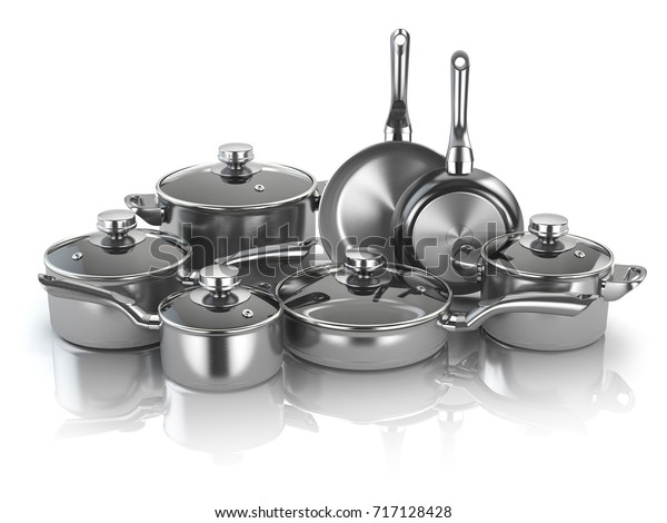 Pots Pans Set Cooking Stainless Steel Stock Illustration 717128428