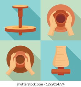 Potters Wheel Icon Set. Flat Set Of Potters Wheel Icons For Web Design