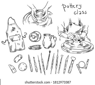 Pottery class. Tools and instruments for pottery making, potter' - Powered by Shutterstock