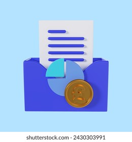 Pound Chart Currency Folder 3d illustration