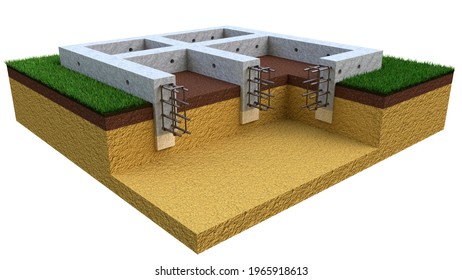 poured reinforced concrete wall base isolated Stock Illustration 1965918613