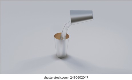 Pouring drinks into glasses, pouring drink from aluminum glass into glass at table, closeup,  Space for text, A glass filled with water, 3d rendering, ideal for bar advertising and cocktail blogs - Powered by Shutterstock