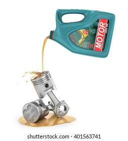 Pouring Engine Oil From Its Plastic Container. Motor Oil. 3d Illustration