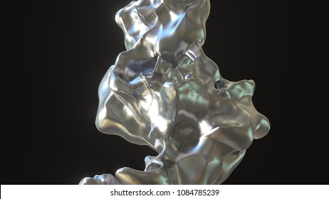 Pouring Liquid Metal Against Black Background. 3D Rendering