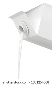 Pouring Milk From The Carton On White Background, 3D Illustration